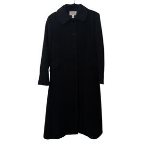 Vintage Talbots Black Lambswool Trench Peacoat Long Button Pockets Overcoat-12